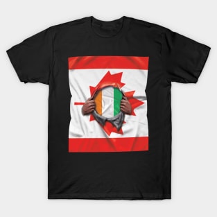 Ivory Coast Flag Canadian Flag Ripped - Gift for Ivorian From Ivory Coast T-Shirt